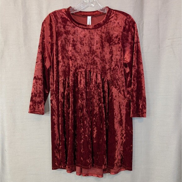 Honeyme Women's SM Velvet Velour Peplum Tunic Rusty Red Whimsygoth Bohemian Boho - Picture 2 of 16